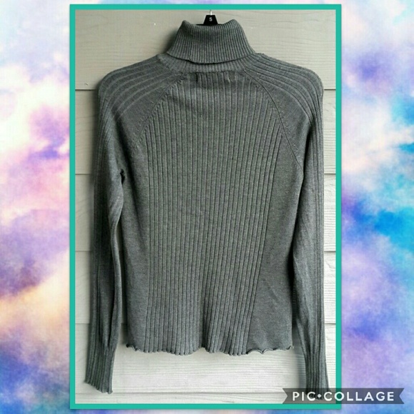 ZARA Grey Stretchy Ribbed Knit Lettuce Hem Casual Classic Basic Turtleneck - Picture 16 of 16